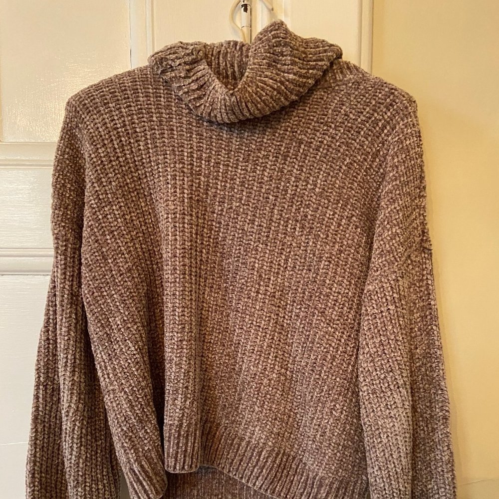 Pink Rose Gray chenille Turtleneck sweater